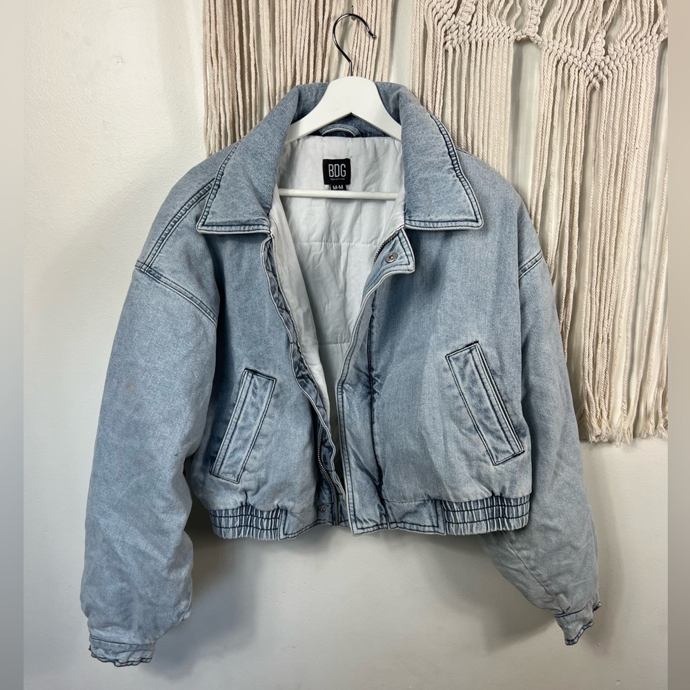 Womens Wide Denim Jean Jacket Lightweight Medium Zippered BDG